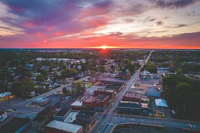 Aerial view of a Central Indiana neighborhood served by JD's Heating and Air Conditioning